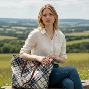 Dooney & Bourke Blue and Cream Plaid Tote